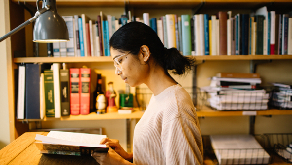 girl studying in library