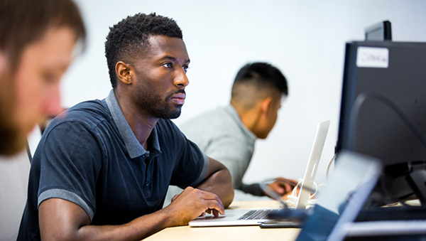 student at a computer