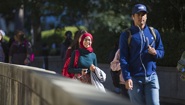 students walking on campus